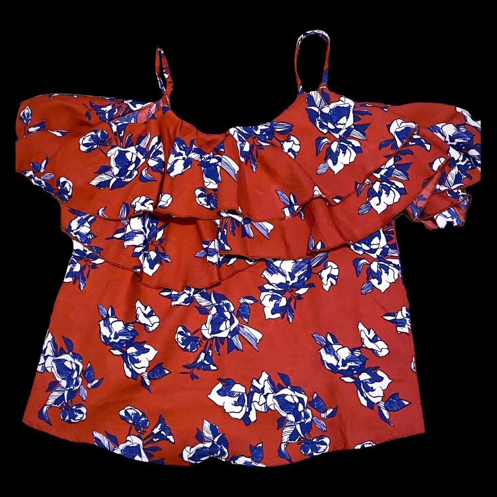 Ruffled cold-shoulder top with floral print
